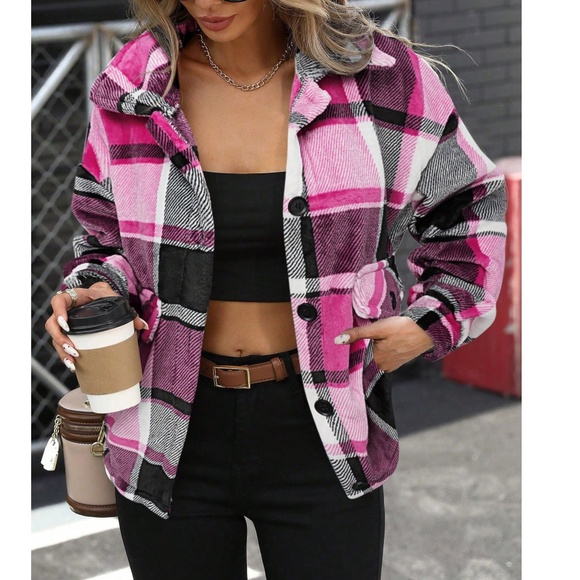Cozy Plaid Boyfriend Jacket Oversized Shacket - Picture 1 of 4